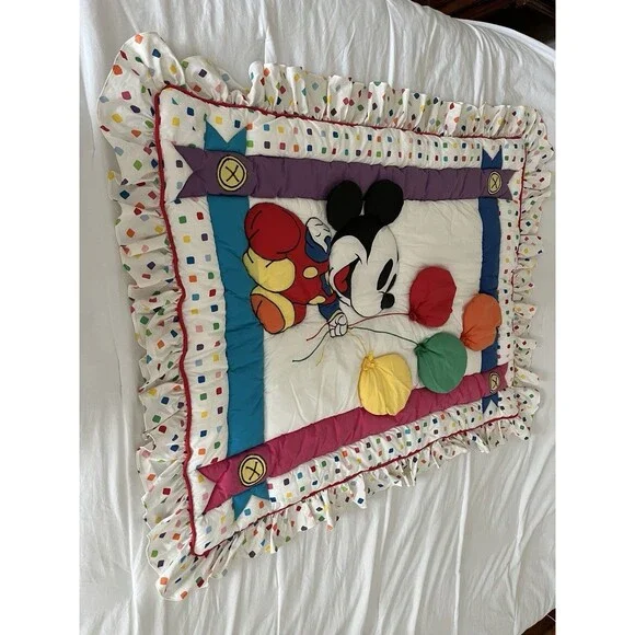 Disney Babies Mickey Mouse Balloons primary colors  Crib Sized Blanket Comforter - Picture 6 of 16